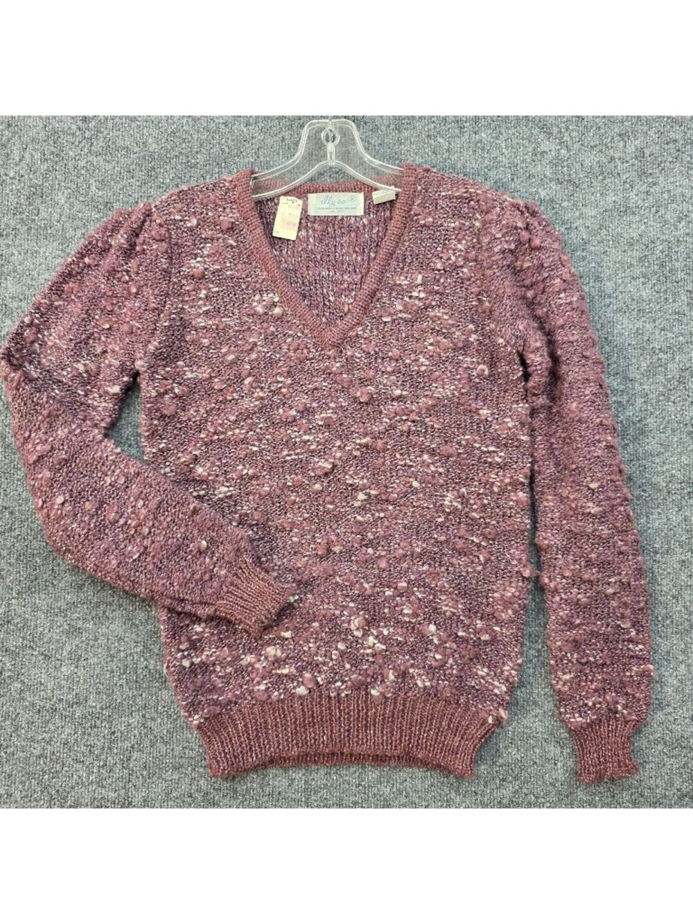 Vintage 80s Textured Boucle Knit Sweater S Mauve Retro Preppy Layers Work Indie